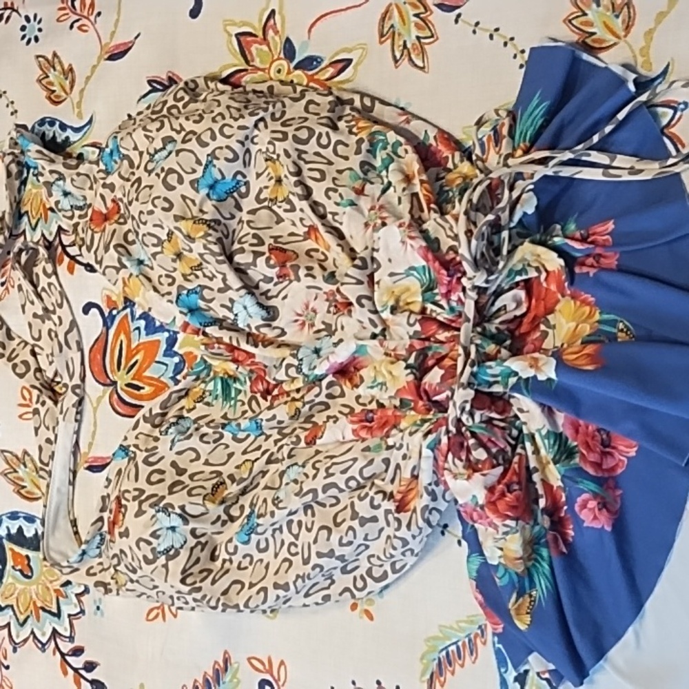 JOHNNY WAS Bella Womens Size 3X Multicolor Boho Floral Halter Peplum Tankini Top